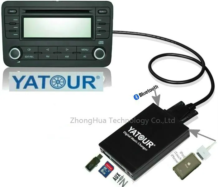 Yatour YTM07 цифровой музыки чейнджер USB SD AUX Bluetooth ipod iphone для VW Audi Skoda Quadlock сиденья 12-контактный MP3 адаптер