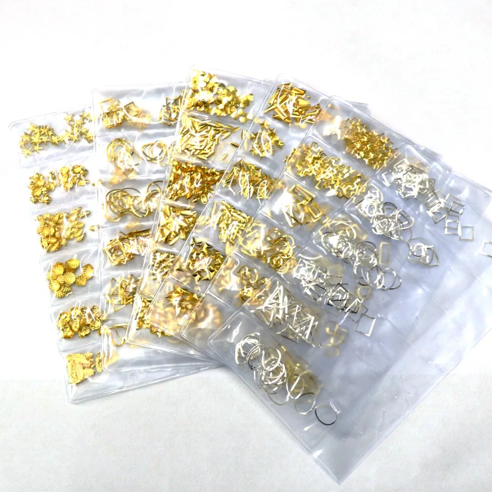 1 упаковка Золотой Серебряный смешанный полый металлический каркас 3D дизайн ногтей украшения океанская Морская раковина металлические штифты, Заклепки Аксессуары для самостоятельного маникюра