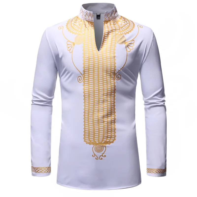 Белый с Африканским принтом, одежда в африканском стиле рубашка с принтом для мужчин Мода 2019 г. Уличная повседневное Африканский одежда