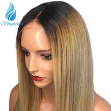 Shumeida peruca cabelo humano frontal, 13*4 renda cabelo humano pré selecionado com ombré, cabelo liso, brasileiro remy perucas para mulheres negras