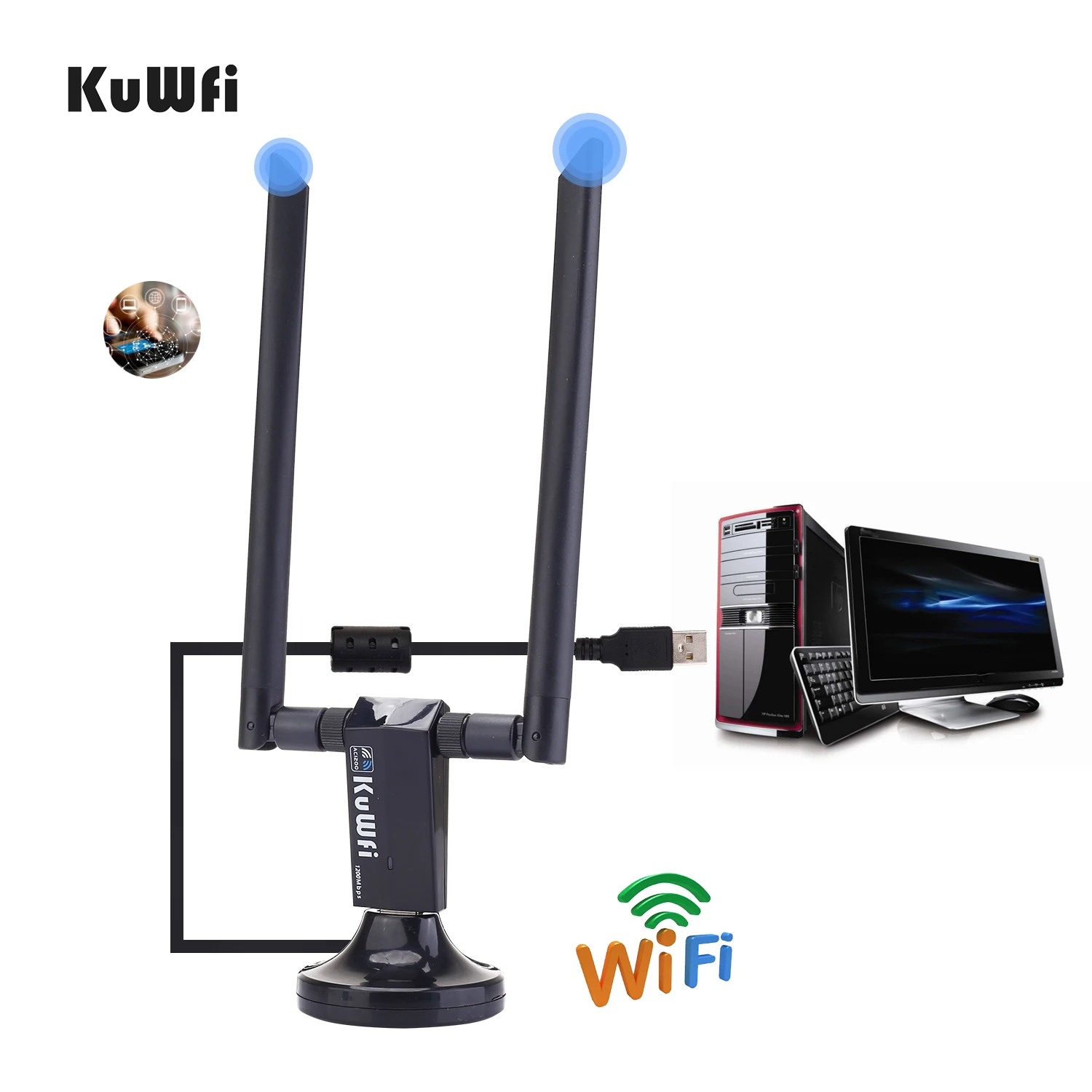 KuWfi 1200Mbps Wireless USB Network Card USB3 0 Dual Band 2 4G 5 8G Wifi Receiver 4