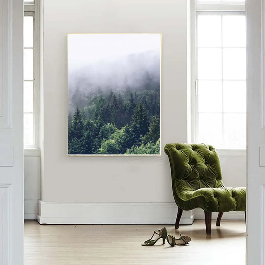 Fog Forest Nordic Poster&Prints Abstract Landscapes Canvas Art Painting Modular Wall Picture For Living Room Modern Home Decor (2)