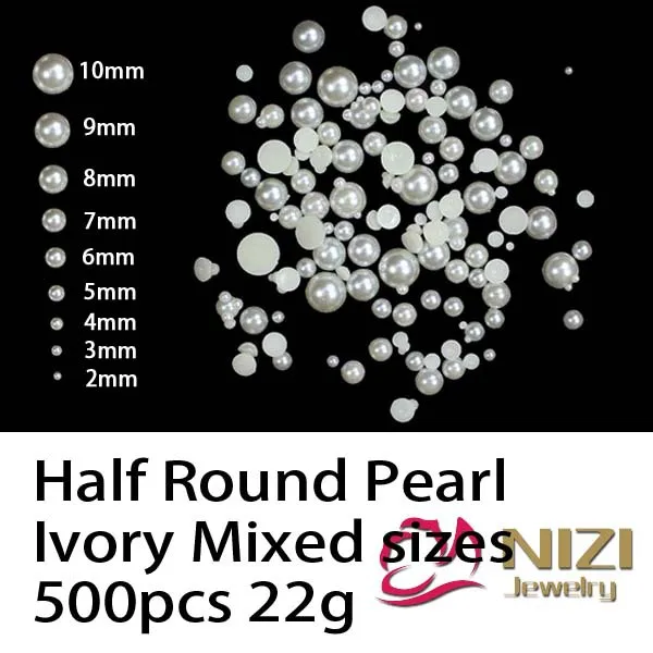 

High Quality Half Round Pearls Mixed Sizes Flatback Ivory Loose Glue On Crafts Resin Beads For Jewelry Making Nails Art Charms