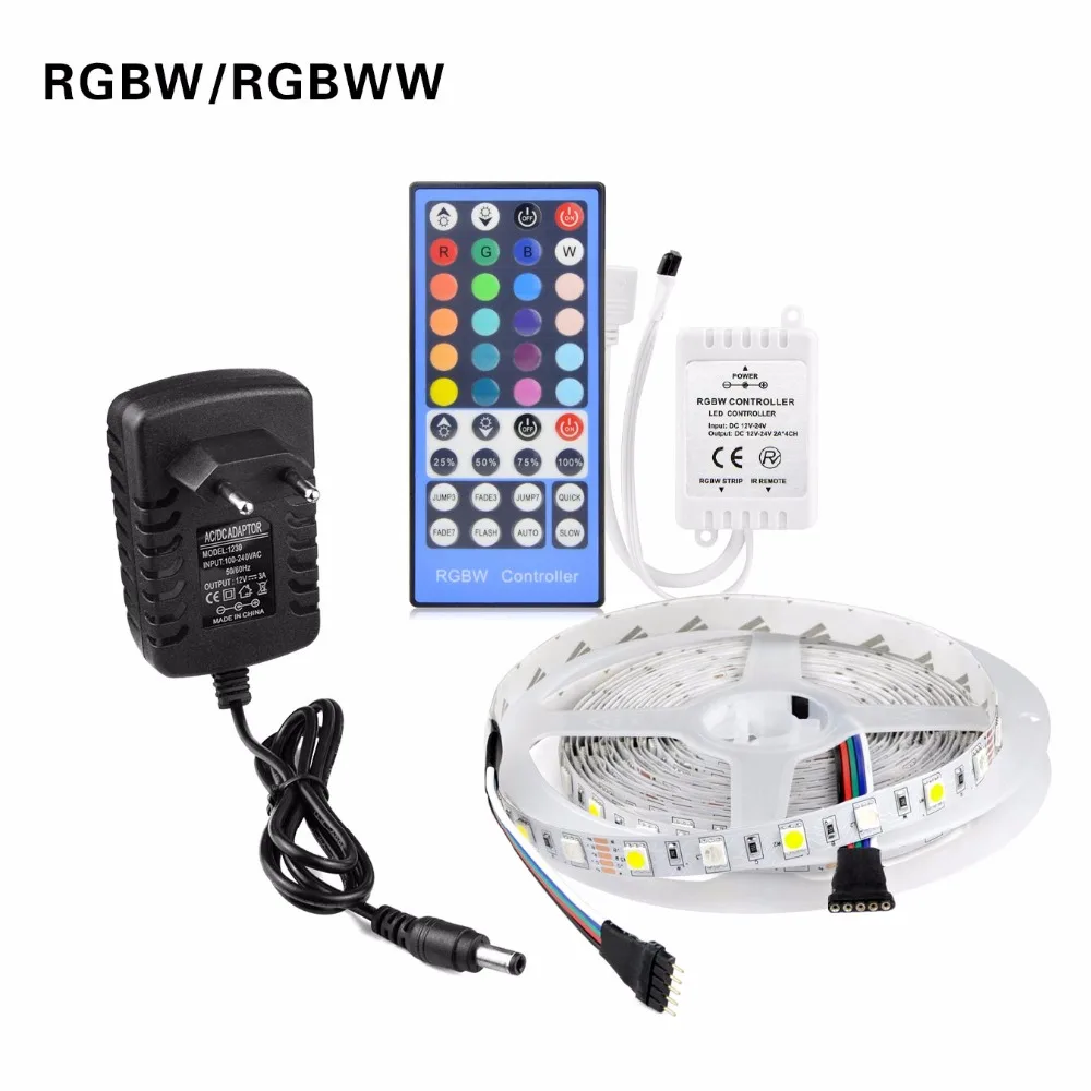 DC 12 В Светодиодная лента светильник SMD5050 60 Светодиодный s/M RGB RGBW RGBWW ледяной, синий, розовый, красный, теплый белый ЕС адаптер питания Дистанционное Рождественское украшение