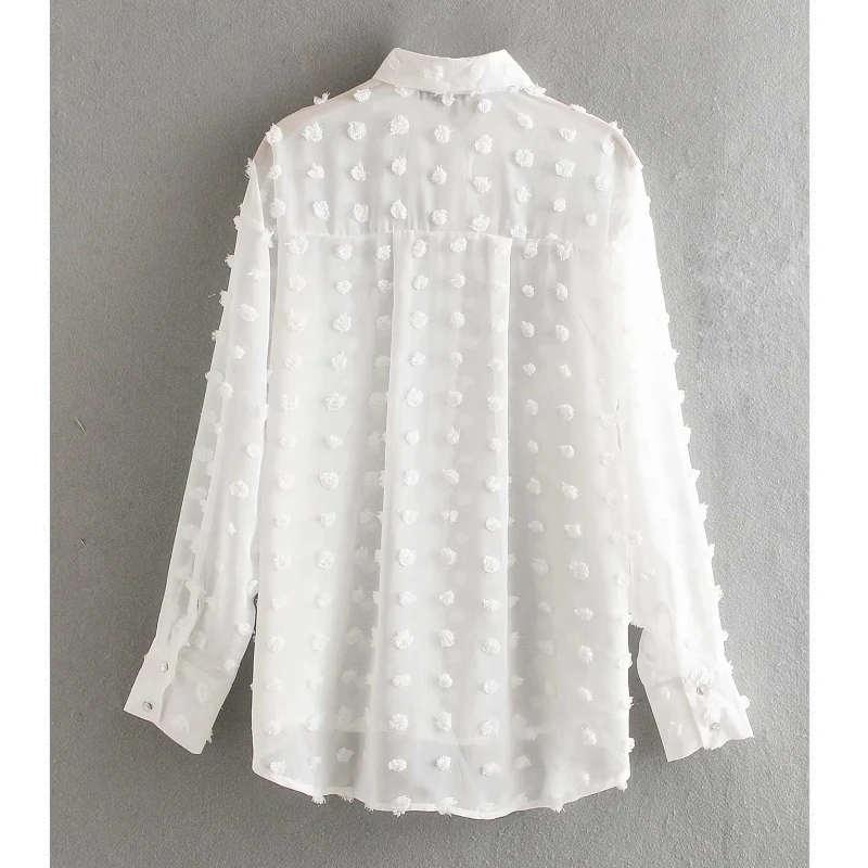 White Casual Chiffon Blouse Dot Stitching OG0711