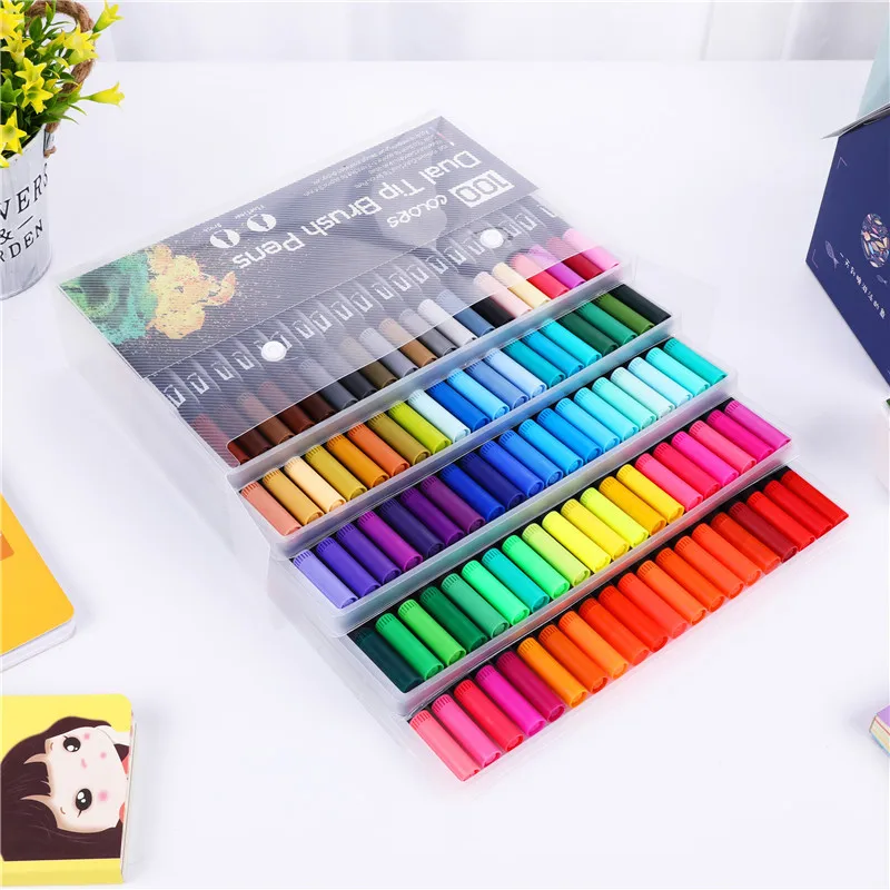 

12/18/24/36/48/72/100PCS Colors Marker FineLiner Drawing Painting Watercolor Art Marker Pens Dual Tip Brush Pen School Supplies