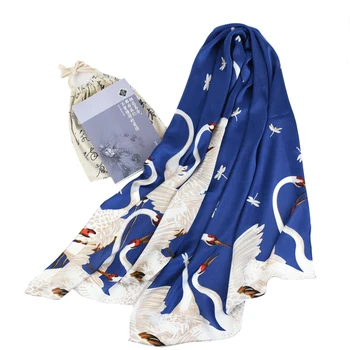 

Fabulous Crane Prints Long 100% Silk Scarf Shawl Wraps Foulard 170x65cm