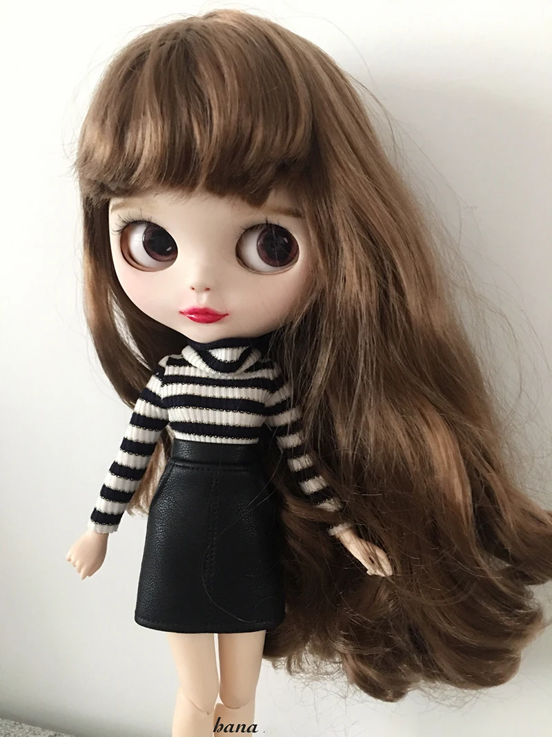 Новая Элегантная одежда Blyth Doll кожаная юбка блуза с высоким воротником в полоску для кукол blyth azone s ob24