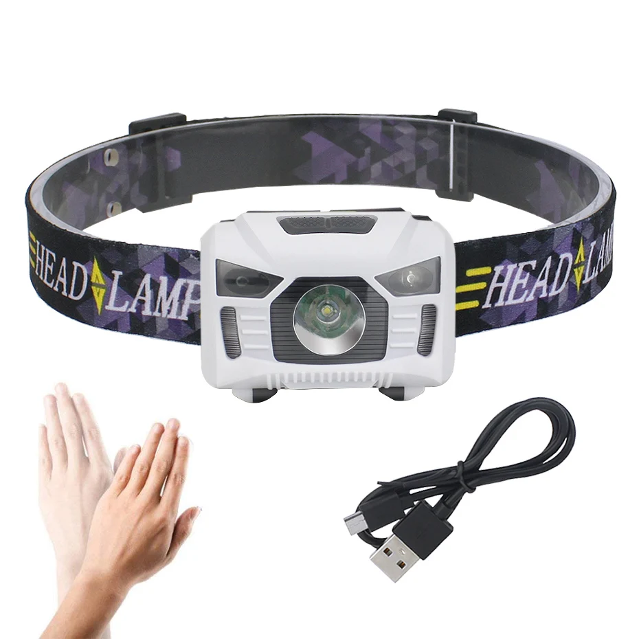 

Headlamp PIR motion sensor Head Light Rechargeable With USB 5 Colors Headlight Camping Flashlight Night Fishing Emergency Light