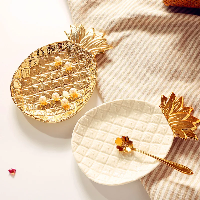 Скандинавское украшение дома Золотая керамическая Ювелирная тарелка для креативного ананаса лоток для хранения посуды Настольный Pendu