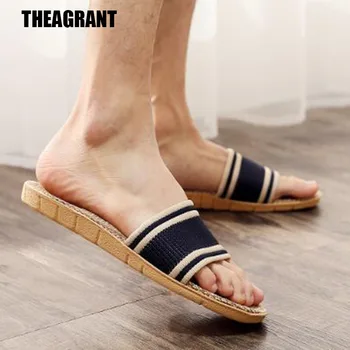 

THEAGRANT Natural Flax Home Woman Slippers 2019 Indoor Floor Shoes Mixed Colors Flip-flops For Summer Women Flat Shoes WSL3021