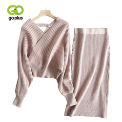 GOPLUS 2 Piece Set Women Autumn Winter Casual Knitted V-Neck Full Sleeve Sweater Pullovers Elastic Waist Skirts Womens Set C8084 GOPLUS 2 Piece Set Women Autumn Winter Casual Knitted V-Neck Full Sleeve Sweater Pullovers Elastic Waist Skirts Womens Set C8084
