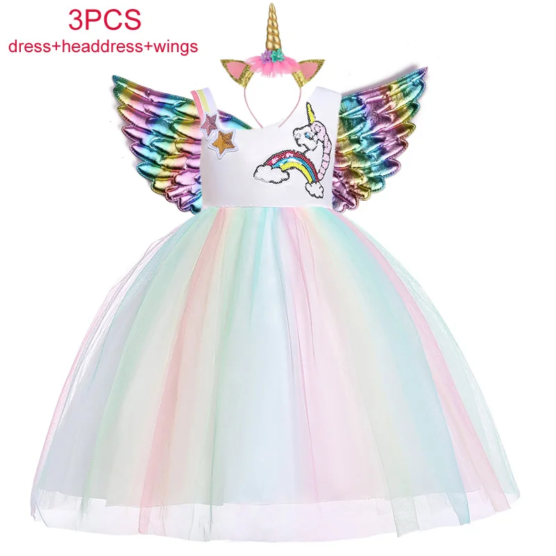 

Kids Dresses For Girls Summer Unicorn Princess Birthday Party Wedding Dres Personality Sling Beautiful Children Festive Dress