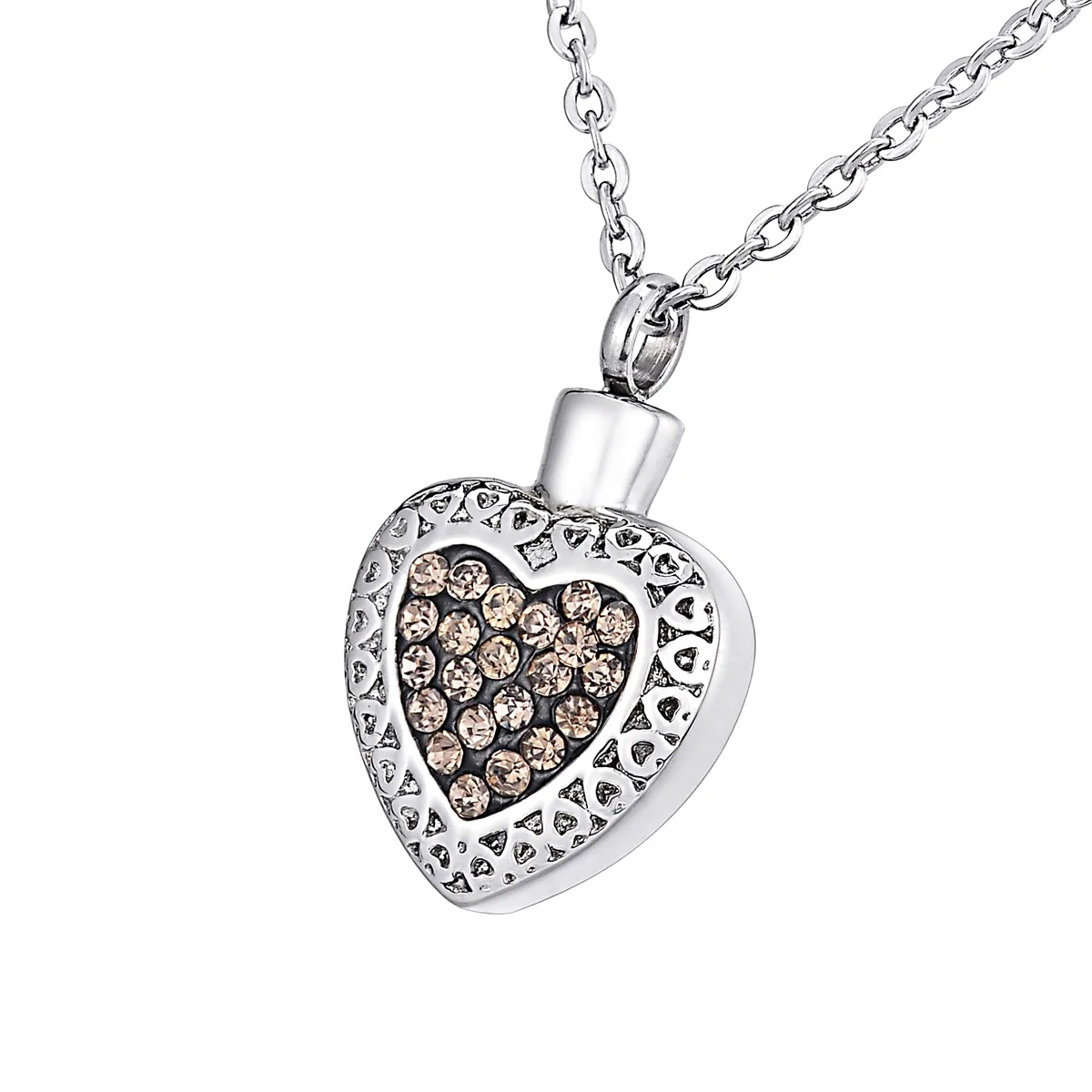 

LASPERAL Large Capacity Hollow Charm Stainless Steel Heart Rhinestone Pendant Necklace Opened Waterproof For Men Women Jewelry