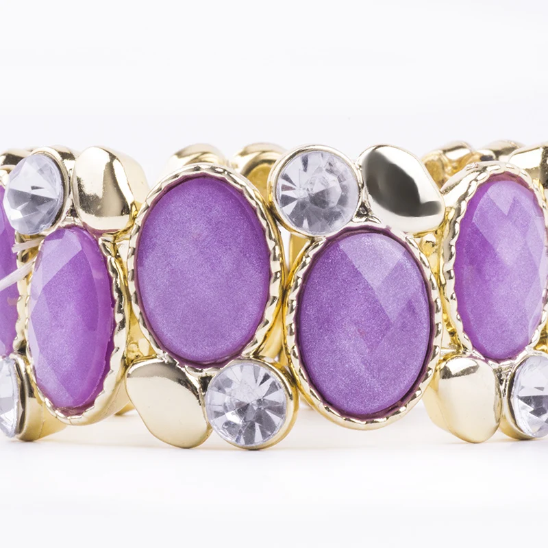 Classic Resin Cuff Wide Bracelets Bangles for Women New Fashion Stretch Round Crystal Gold Metal Bracelet Simple Charm Jewelry (6)