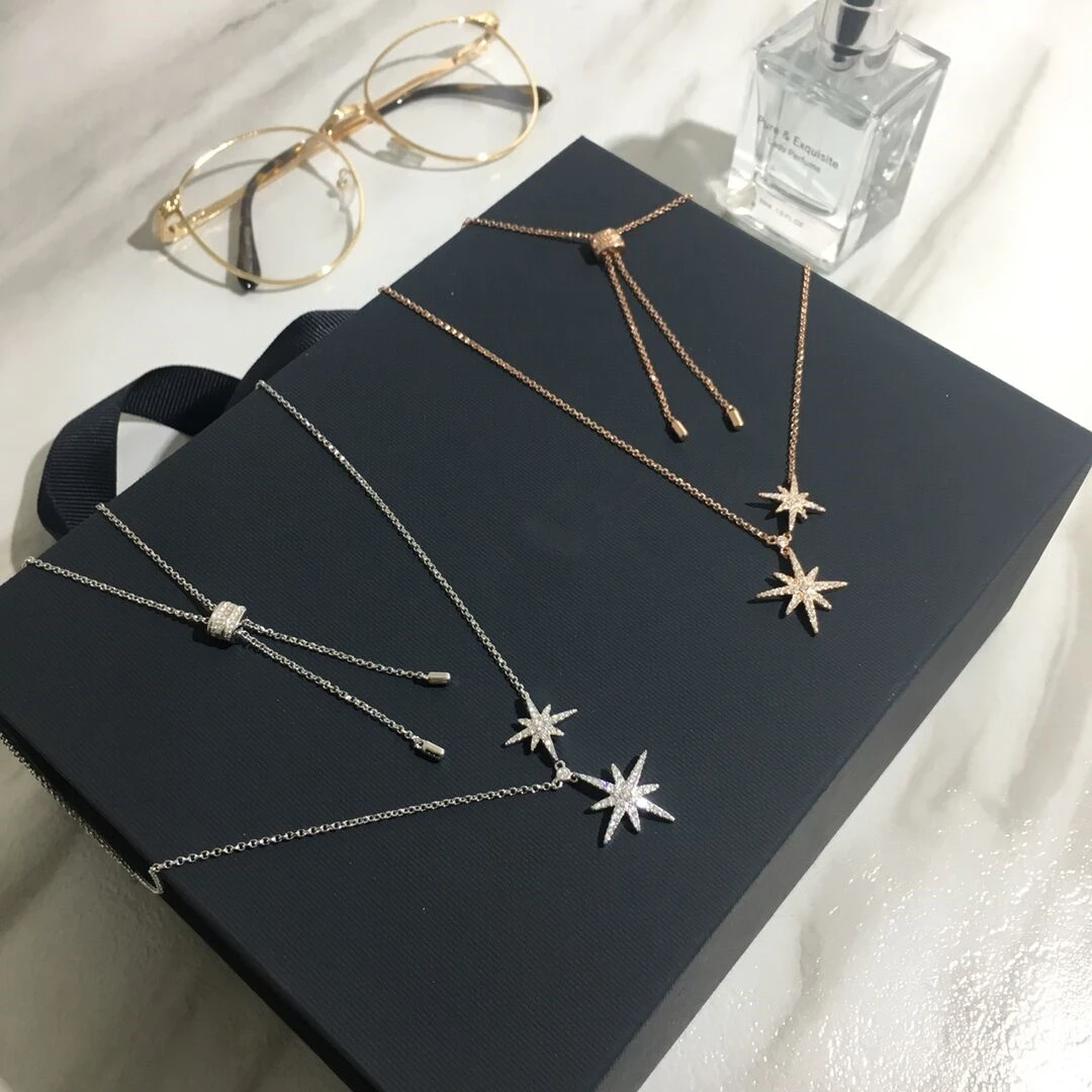 

Fashion AAA Cubic Zirconia Popular Double Starlight Statement Necklace,women's Accessaries,925 STERLING SILVER,RDJT00809