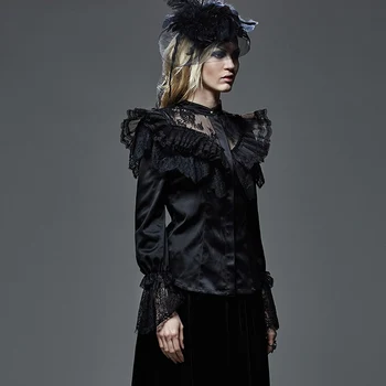 

Steampunk Gothic Lace Patchwork Spliced Black Blouses Punk Long Sleeve Black Sexy Transparent Chiffon Blouse Women Shirts