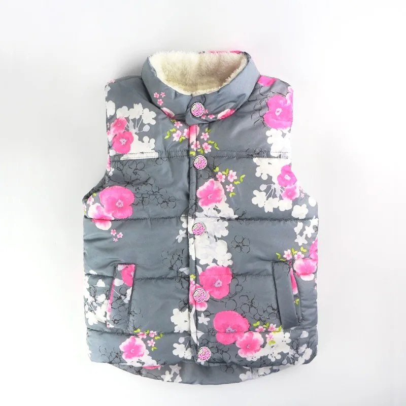 

Floral Printed Child Waistcoat Children Outerwear Winter Coats Kids Clothes Warm Velent Baby Girls Vest For 2-7 Years Old