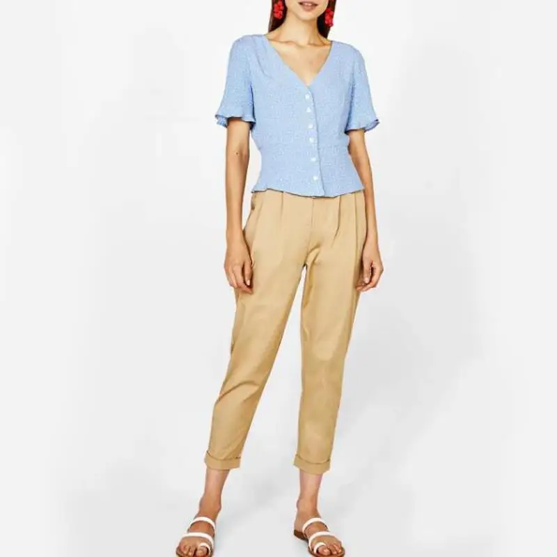 Blusas mujer de moda 2018 женская блузка с коротким рукавом camisa feminina blusas синяя одежда