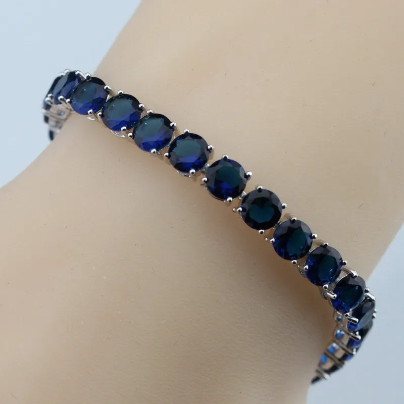 925 серебро Для женщин 4 комплект ювелирных изделий ААА+ качество синий Длинные серьги из циркония кольцо ожерелье кулон браслет Z71