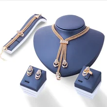 Wedding statement necklace earrings parure bijoux jewellery set for women Gold-color crystal bridal