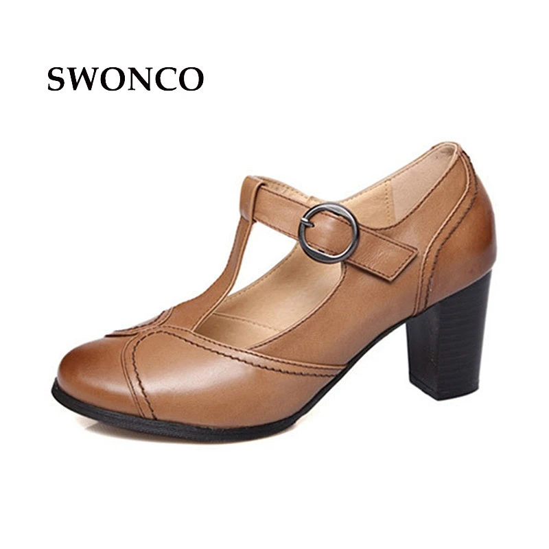 

SWONCO Shoes Woman High Heel 2019 Spring Summer Genuine Leather Shoe Women Office Shoes Pumps Women Black Shoe
