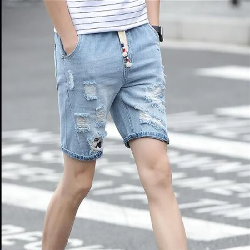 Новая мода досуг мужские рваные короткие джинсы брендовая одежда лето 98% Хлопок Дышащие джинсовые шорты мужской XZ210