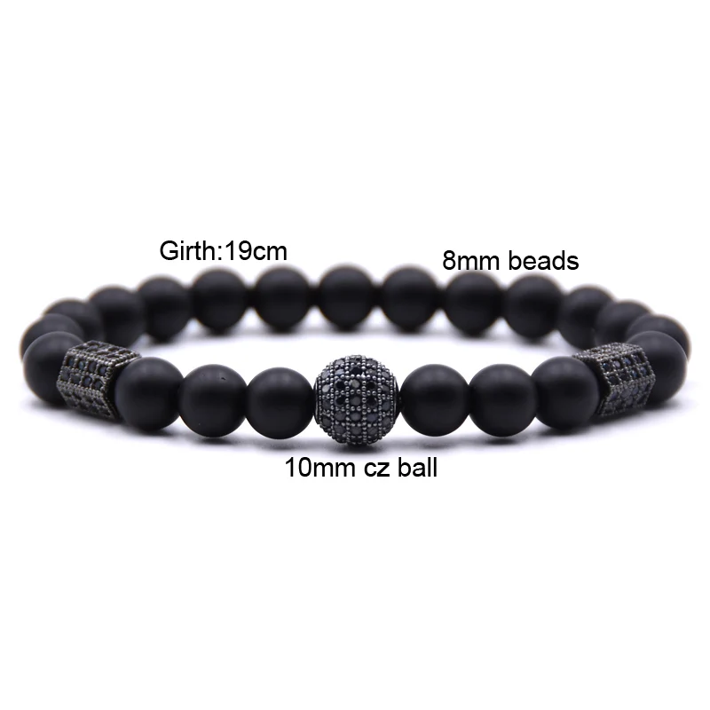 Новая мода высокое качество 8 мм камень из натуральной лавы бисерный браслет черные циркониевые шарики мужские браслеты женские ювелирные изделия