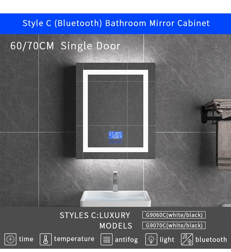 Gisha Настенный умный светодиодный шкаф с зеркалом для макияжа с сенсорным экраном и Bluetooth, интеллектуальное анти-запотевающее зеркало для ванной
