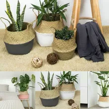 Handgemachte Bambus Lagerung Körbe Faltbare Wäsche Stroh Patchwork Wicker Rattan Seegras Bauch Garten Blumentopf Pflanzer Korb(China)