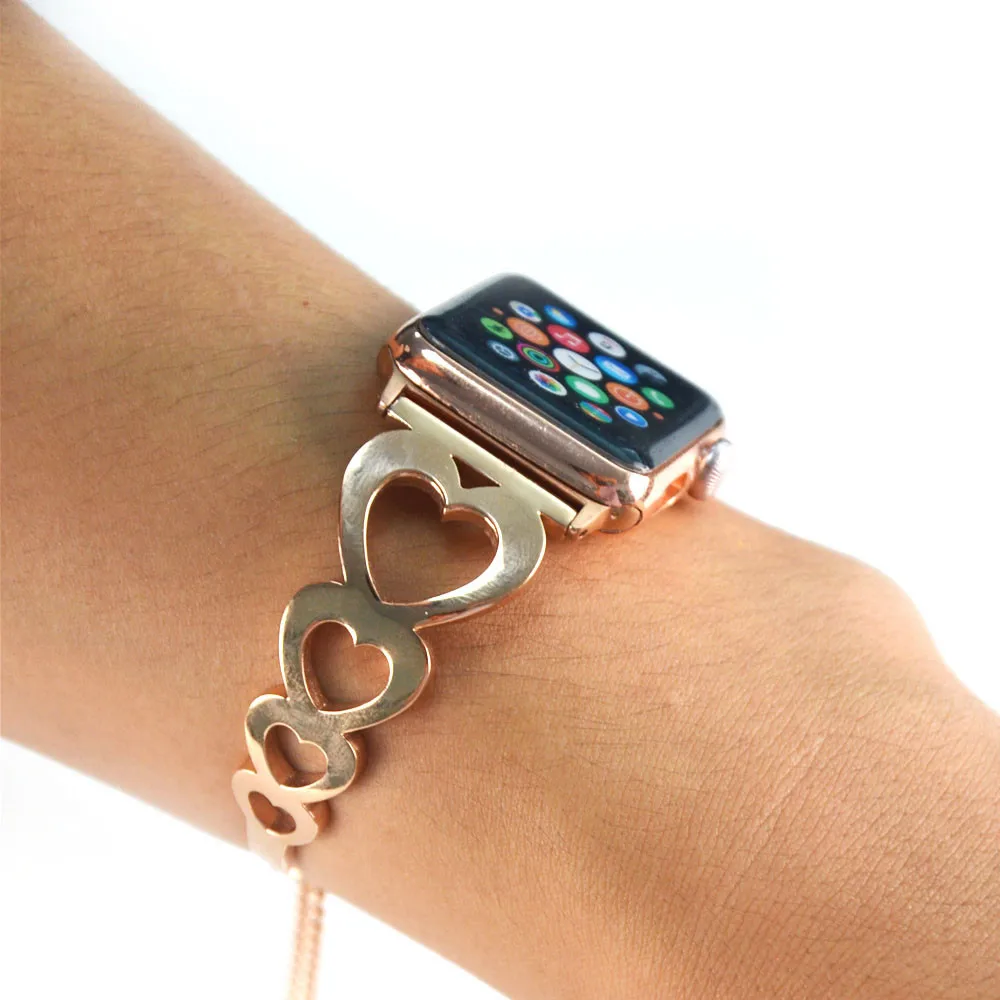 Для женщин Модные полые резьба ремешок для наручных часов Apple Watch, версии 5 4 3 2 1 металлический браслет для наручных часов iWatch 38/42/40/44 мм часы ремень