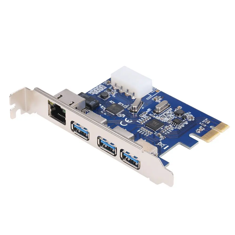 Aneew Pci-e to 3 Port USB 3.0 Rj45 Gigabit Ethernet Expansion Card Desktop PC Network PCI Express 1000Mbps Lan Adapter | Компьютеры и
