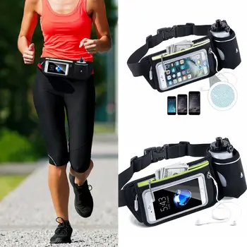 

Unisex Gym Running Cycling Waist Pack Pouch Sports Bag Water Bottles With Transparent Phone Bag Headphone Cable Hole