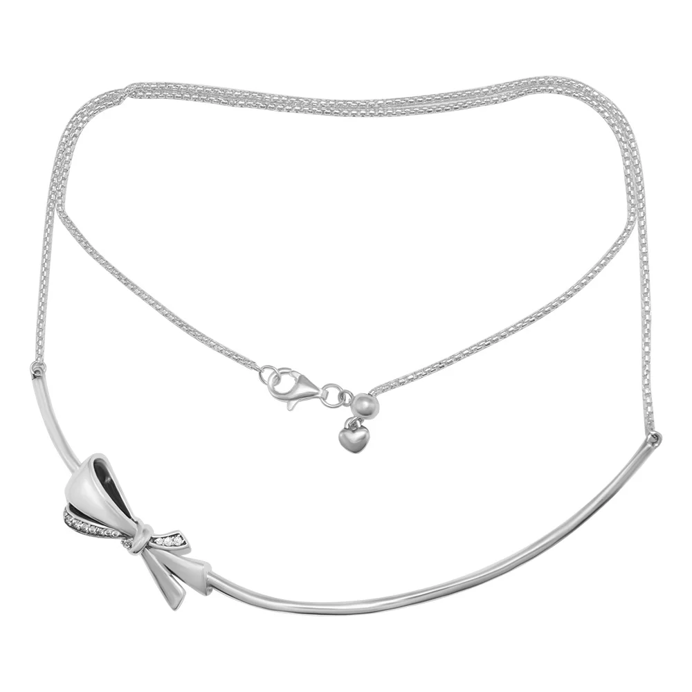 

Pandulaso Brilliant Bow Necklace & Pendant Chain 925 Sterling Silver Jewelry Women DIY Necklace Fit For Beads Fashion Jewelry