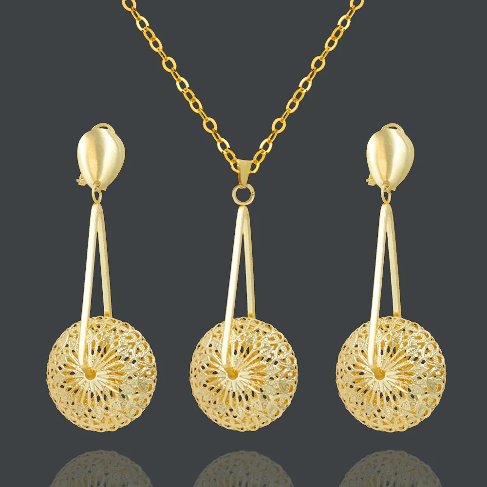 

Liffly African Fashion Round Shape Design Gold Jewelry Sets Necklace Earrings for Women Bride Wedding Party Gift Accessories