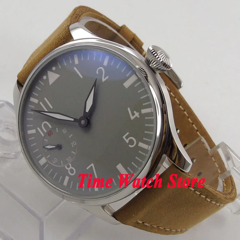 

Parnis 44mm Classis vintage 17 jewels 6497 hand winding men's watch Grey dial luminous 458