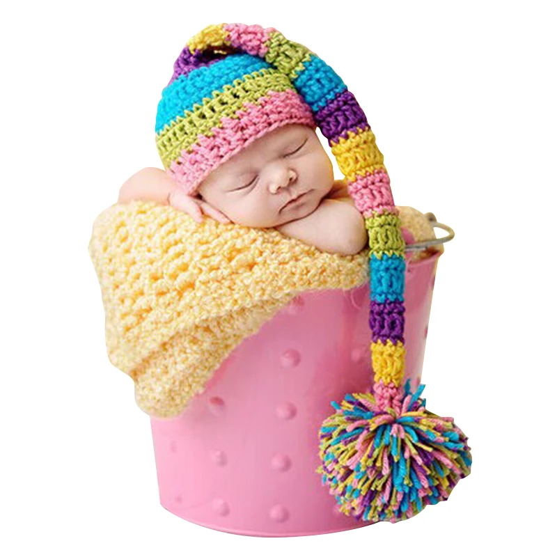 

New Handmade Knitting Soft Hat Long Tail Hat Baby Clothing Accessories For 0-3 Months Newborn Baby Photography Props