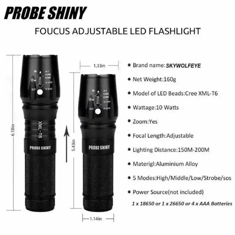 torch flashlight t6 led flashlight 18650 Zoom Flashlight X800 Military Lumitact Torch rechargeable pointer Charge #4S11 (5)