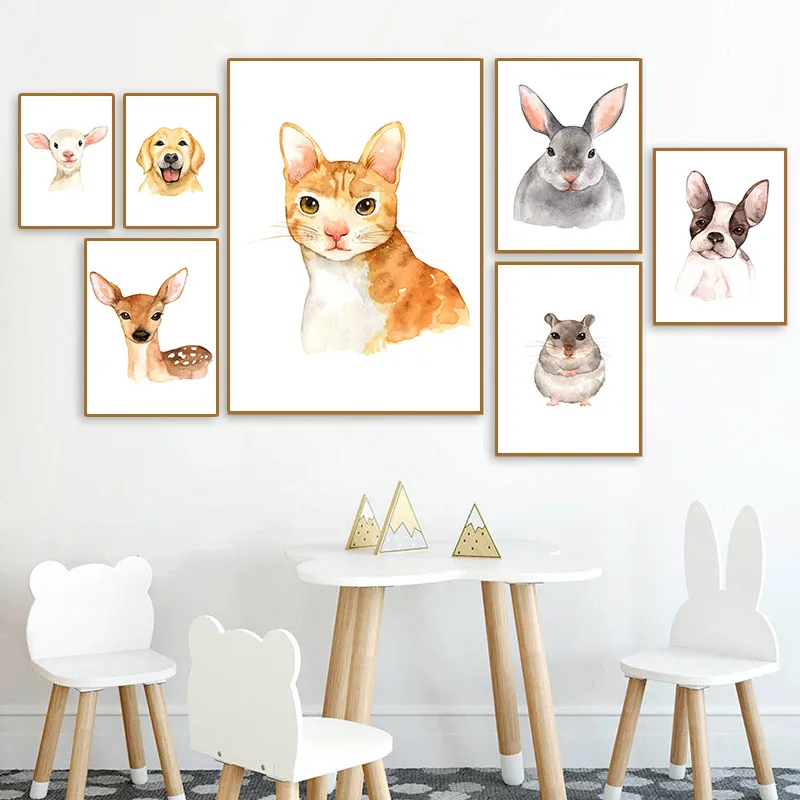 Baby Animal Cat Dog Rabbit Canvas Poster Nursery Wall Art Print Painting Nordic Picture Children Bedroom Decoration Home Decor | Дом и сад