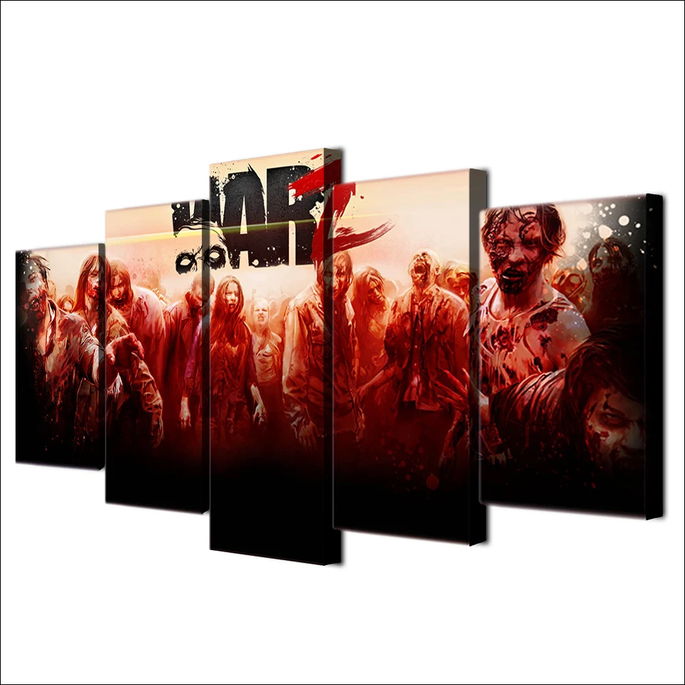 5 Pieces Canvas Wall Art Painting Modern The Walking Dead Zombies
