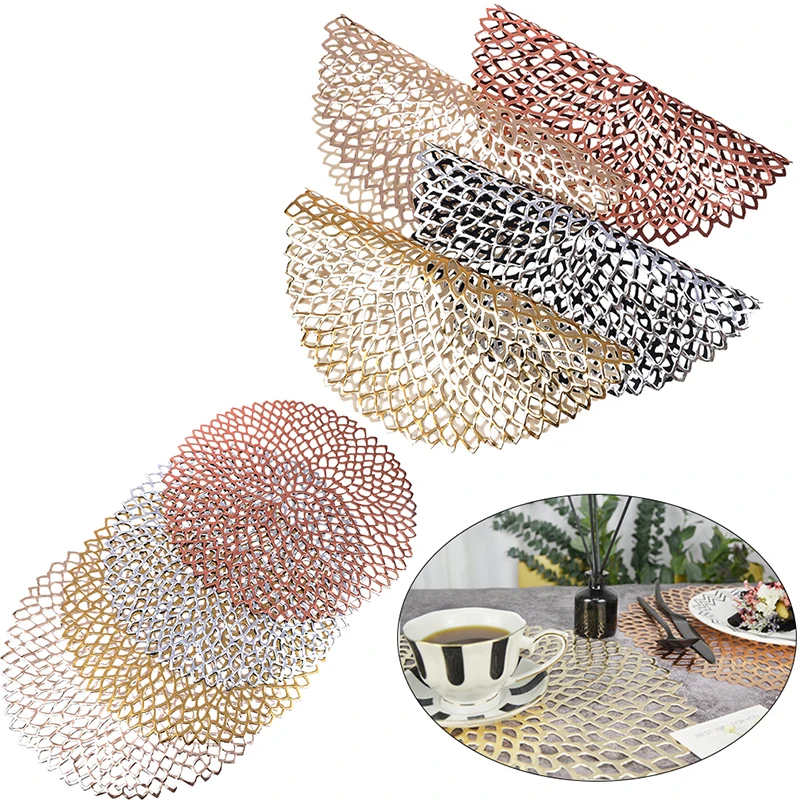 

Placemat For Dining Table Table Bowl Mats PVC Plastic Hollow Insulation Round Baroque Mediterranean Coaster Pads Home Decor 36cm
