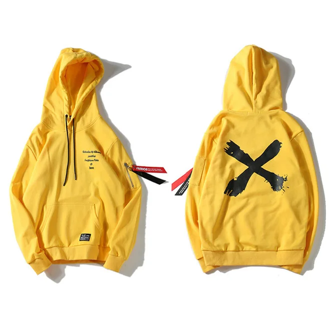 Harajuku Japanese Hoodie Men Cross Sweatshirt Yellow Print Hip Hop Black Pullover Hoodie Cotton Swag High Street 2019  Autumn