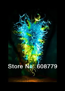 Buy Christmas Large Murano Blue And Yellow Rectangular Chandelier Lighting