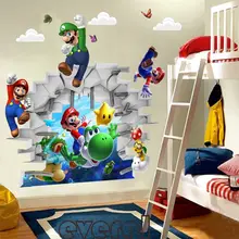 3D мультфильм Super Mario Bros искусство наклейки на стену наклейки Детская комната Декор Съемный