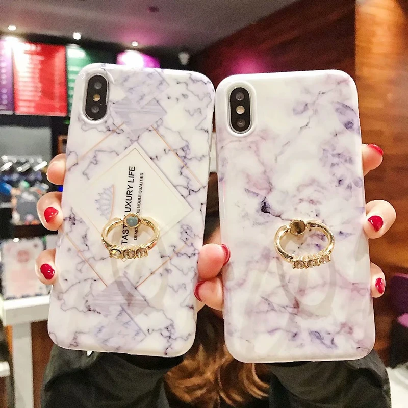 

BONVAN For iPhone X XR XS Max Case soft ring Stand marble Protection Back Funda For iPhone 6 6s 7 8 Plus Phone Cover Coque