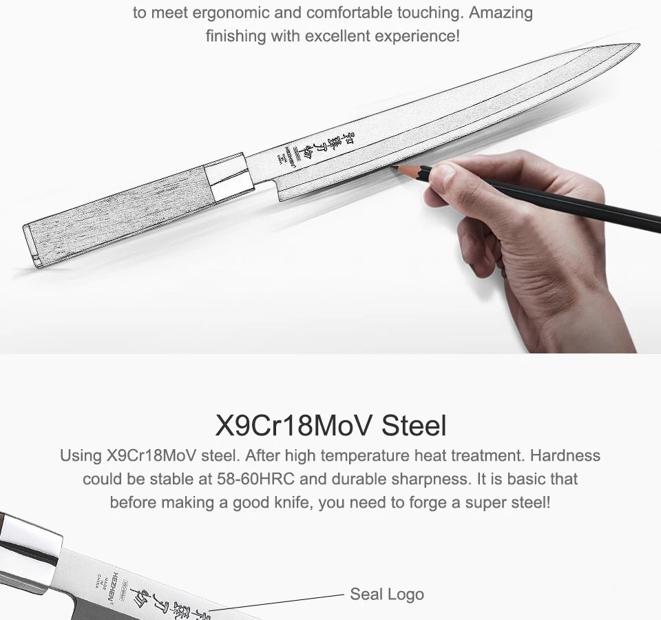 HEZHEN 240/270/300mm нож для суши X9Cr18Mov Сталь Pro Филейный Нож для рыбы лосось нож для суши Национальная кухня кухонные Ножи палисандр ручки