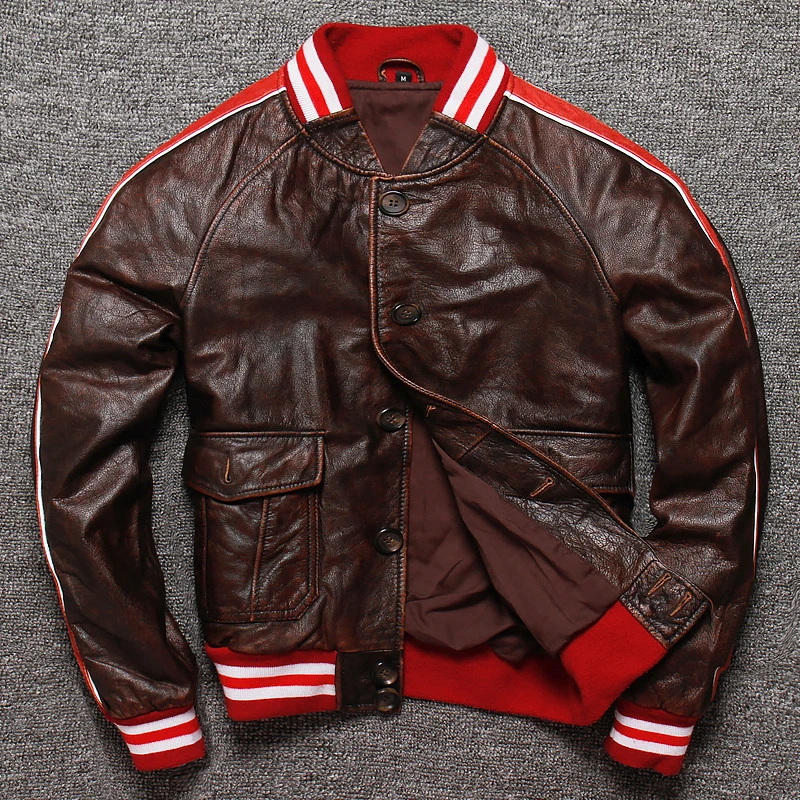 

2019 Men's Personality Genuine Leather Jacket Brand Casual Vintage Baseball Clothes Jacket Thick Cowhide Coat DHL Free Shipping