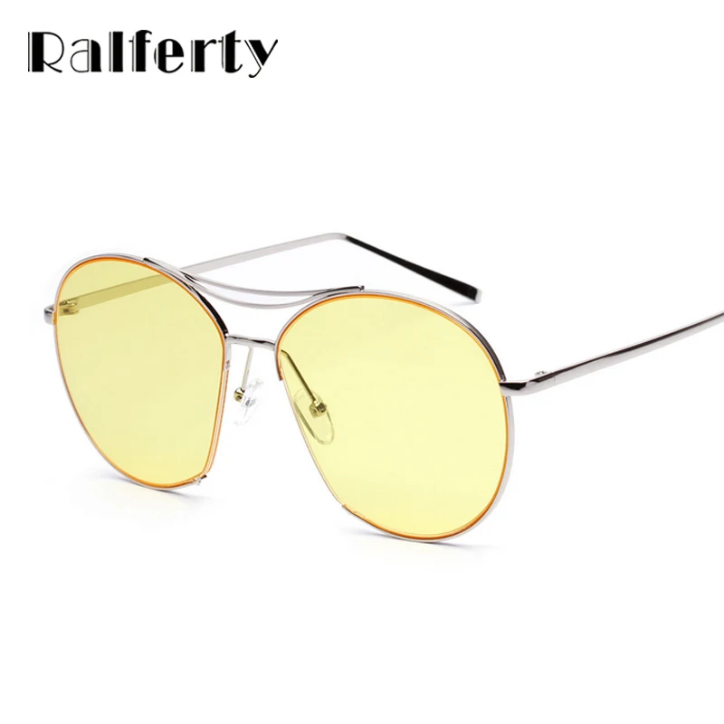 

Ralferty Oversized Sunglasses Women Transparent Yellow Eyewear Big Frame Flat Top Sun Glasses Clear Candy Shades oculos 5306