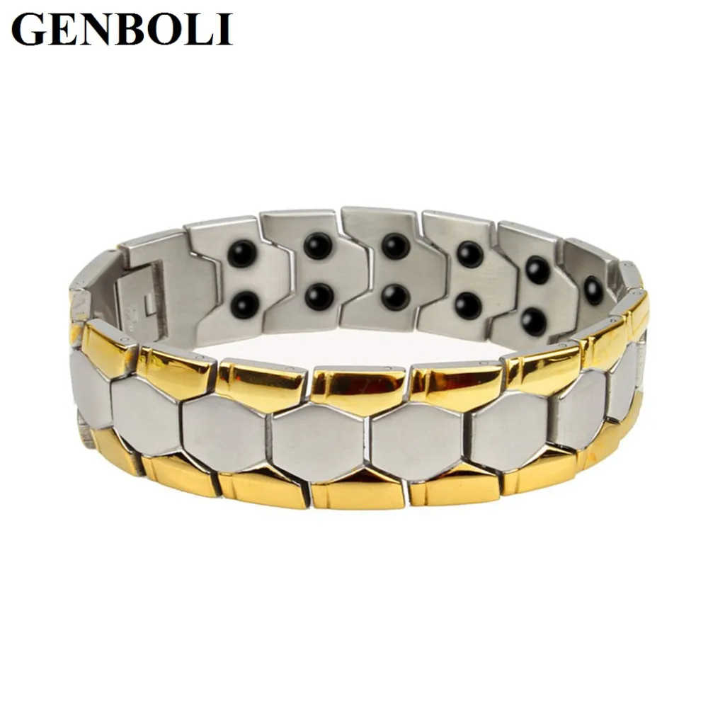 

GENBOLI 2017 New Fashion Jewelry Magnetic Titanium Bio Energy Bracelet For Men Blood Pressure Health Care Bracelets