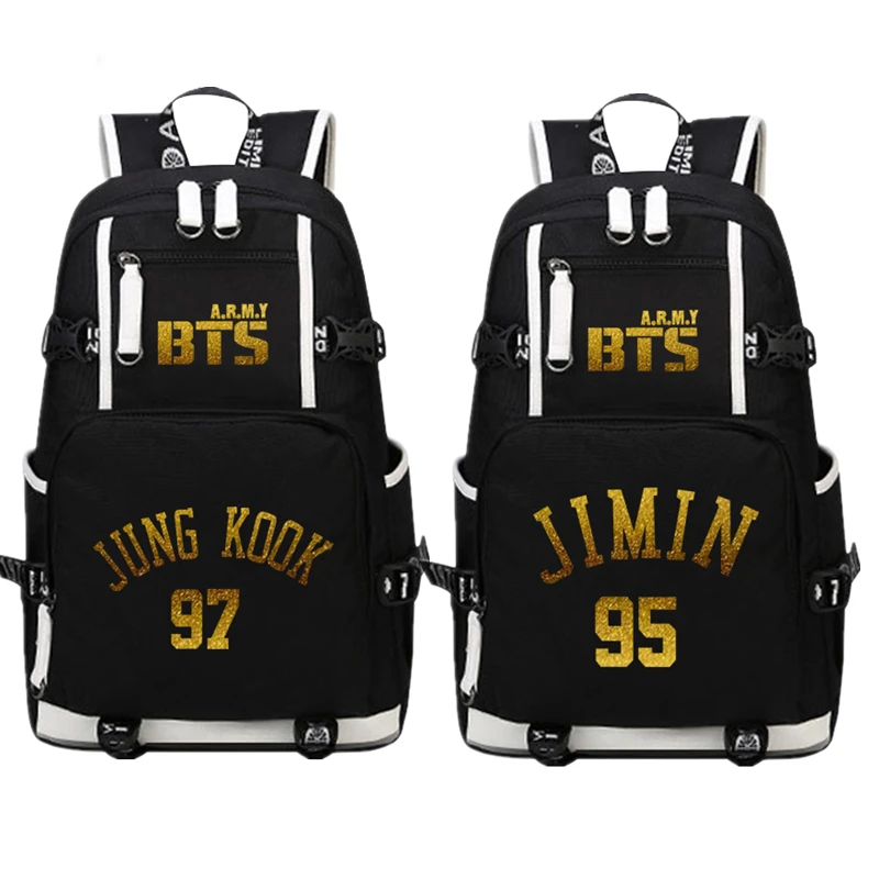 

High Quality 2018 New Golden Printing Backpack BTS JUNG KOOK JIMIN SUGA School Bags Canvas Laptop Backpacks Mochila Feminina